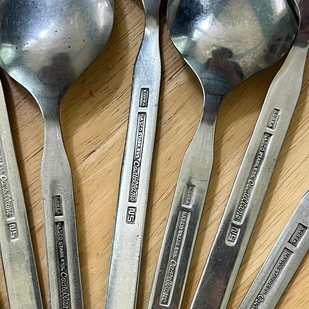 9pc Nasco Stainless Castellano Rose Floral Serving Spoon Ladle Set Korea Vintage